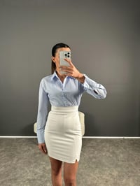 Beyaz Mavi Çizgili Gömlek Elbise GausELBİSEGU004589