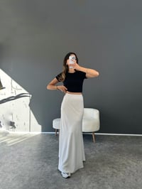 Beyaz Maxi Boy Astarlı Saten Etek GausETEKGU002934