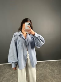 RY İnci Çizgili Oversize Gömlek GausGÖMLEKGU007233
