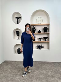 Vole Lacivert Oys Modal Kumaş Polo Yaka Yırtmaçlı Elbise GausELBİSEGU008928