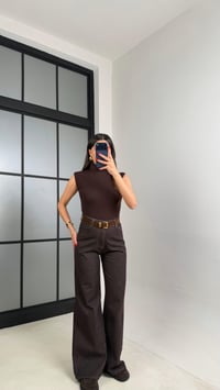 Acı Kahve Yüksek Bel Kemerli Eskitme Jean GAUS-00927GAUSDenim PantsGAUS-00927