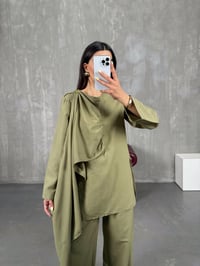 Haki Şal Detaylı Keten Takım Gaus00142GausTAKIMGU1001328