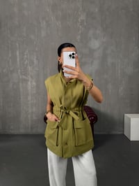 Ravi Yeşil Astarlı Belden Bağlamalı Gabardin YelekGausYELEKGU100426