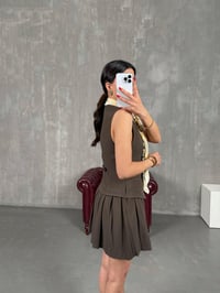 Kahve Yelekli Pileli Muadil Elbise Gaus00166GausELBİSEGU1001387