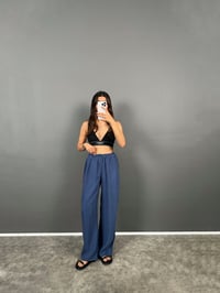 MD İndigo Mavi Beli Lastikli Cepli Tensel Rahat Dokuma Muadil PantolonGausPANTOLONGU008776