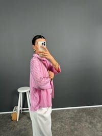 Foam Premium Pembe Çizgili Oversize GömlekGausGÖMLEKGU008645