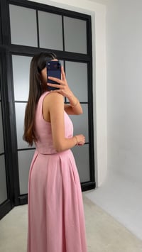 Pembe Crop Fermuarlı Etek İkili Keten Takım GAUS-01437GAUSTAKIMGAUS-01437