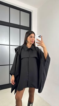 Siyah Premium Tasarım Panço Trençkot GAUS-00156GAUSTRENÇKOTGAUS-00156