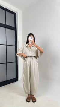 Taş Polo Yaka Yarasa Kol Bluz Şalvar Pantolon Md Muadil Premium Keten Takım Gaus00542GausSuitsGU1002262