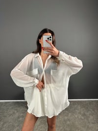 Beyaz Transparan Oversize Cepli Gömlek GausGÖMLEKGU007226 