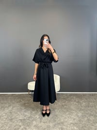 Gigi Siyah Tensel Midi Boy Kuşaklı Elbise GausELBİSEGU004648
