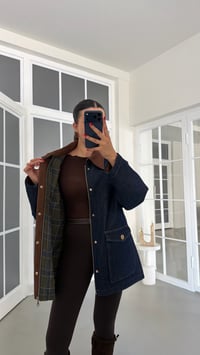 Lacivert Kadife Yaka Ekose Astarlı Denim Premium Ceket GAUS-01888GAUS السترات  GAUS-01888