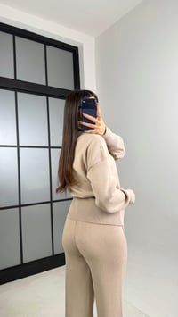 Bej Çift Fermuarlı Hırka Beli Lastikli Pantolon Triko Takım GAUS-01090GAUSTAKIMGAUS-01090