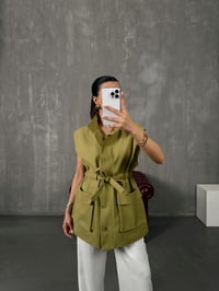 Ravi Yeşil Astarlı Belden Bağlamalı Gabardin YelekGausYELEKGU100426