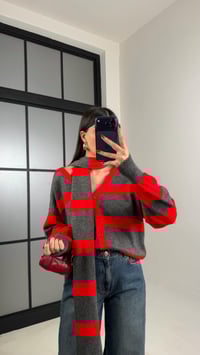 Kırmızı Şeritli Atkı Detaylı Triko Hırka GAUS-00920GAUSHIRKAGAUS-00920