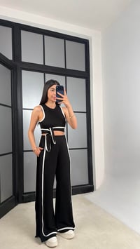 Siyah Bağlama Detaylı Bluz Beli Lastikli Pantolon Biyeli Modal Takım GAUS-01473GAUSSuitsGAUS-01473
