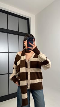 Kahve Şeritli Atkı Detaylı Triko Hırka GAUS-00920GAUSHIRKAGAUS-00920