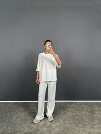 Beyaz Premium Oversize Tshirt Pantolon İkili Takım GausTAKIMGU008526