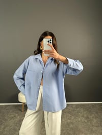 Sonho Mavi İnce Çizgili Oversize Gömlek GausGÖMLEKGU007248