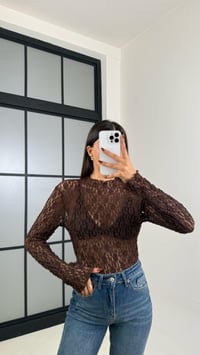 Acı Kahve Dantelli Transparan Uzun Kol Bluz GAUS-00172GAUSBLUZGAUS-00172