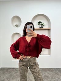 Meda Bordo Gül Düğmeli Balon Kol HırkaGausHIRKAGU00903580