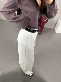 Beyaz Kemerli Bol Paça Pantolon Gaus00076GausPANTOLONGU1001179