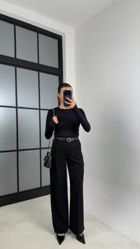 Siyah Pile Detaylı Kemerli Kumaş Pantolon GAUS-00695GAUSPANTOLONGAUS-00695