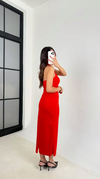 Kırmızı Boyundan Bağlamalı Yırtmaç Detaylı Likralı Elbise GAUS-0054GAUSELBİSEGAUS-0054