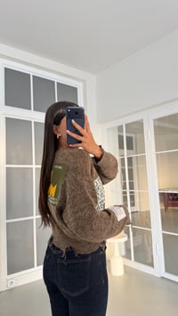 Kahve Yazı İşlemeli Yırtık Detaylı Triko Kazak GAUS-02056GAUSSweaterGAUS-02056
