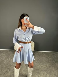 Saminta Çizgili Kemerli Gömlek Elbise GausELBİSEGU004355