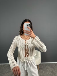 Krem Ajurlu Önden Bağlamlı Hırka GausHIRKAGU004749