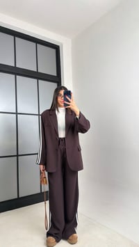 Acı Kahve Astarlı Vatkalı Blazer Ceket Beli Lastikli Pantolon Şerit Detaylı Premium Takım GAUS-00934GAUSTAKIMGAUS-00934