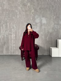 Viena Bordo Triko Fermuarlu Üst Alt Örme TakımGausTAKIMGU00904175