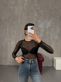 Siyah Taşlı Transparan Bodysuit Bluz Gaus00044GausBLUZGU1001090