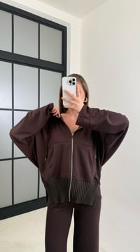 Acı Kahve Ribanalı Kapüşonlu Hırka Beli Lastikli Pantolon Modal Takım GAUS-00697GAUSTAKIMGAUS-00697