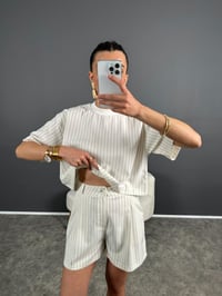 Beyaz Çizgili Şort Tshirt İkili Takım GausTAKIMGU004718