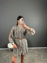 Desenli Kemerli Şifon Elbise GausELBİSEGU007253