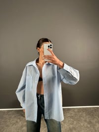 Purcey Premium Mavi Çizgili Oversize Gömlek GausGÖMLEKGU007264