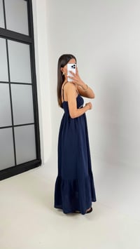 Lacivert Nakışlı Ayarlanabilir Askılı Astarlı Müslin Elbise Gaus00409GausELBİSEGU1001954
