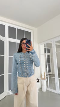 Mavi Apoletli Düğme Detaylı Denim Tasarım Ceket GAUS-01877GAUS السترات  GAUS-01877