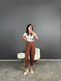 Wuud Kahverengi İthal Kumaş Şalvar PantolonGausPANTOLONGU007078