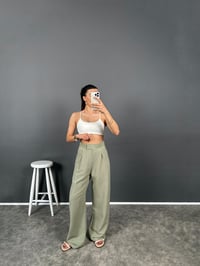 Bonum Soft Yeşil Cırt Bantlı Keten PantolonGausPANTOLONGU008256