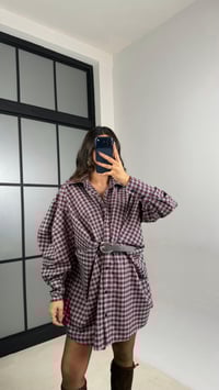 Bordo Ekose Desenli Kemerli Tasarım Elbise GAUS-01162GAUSDressesGAUS-01162