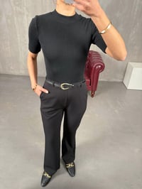 Ester Siyah Üst Fitilli Kemerli Kısa Kollu TulumGausTULUMGU100809