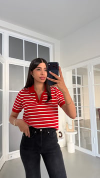 Kırmızı Polo Yaka Çizgili Kazak GAUS-02019GAUSSweaterGAUS-02019
