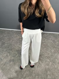 Beyaz Kalın Kemerli Beli Lastikli Pantolon GausPANTOLONGU004600