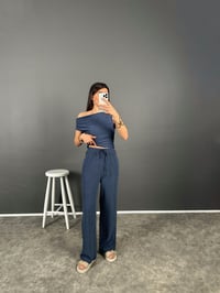 Zr Model Mavi Büzgülü Omuz Dekolteli İkili TakımGausTAKIMGU008062