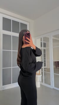 Siyah Kayık Yaka Bluz Beli Lastikli Pantolon İkili Modal Takım GAUS-02168GAUSTAKIMGAUS-02168