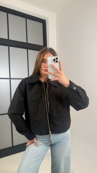 Siyah Astarlı Fermuarlı Muadil Keçe Kumaş Ceket GAUS-00603GAUSCEKETGAUS-00603