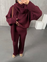 Jeday Bordo Atkı Detaylı Balıkçı Yaka Örme Triko TakımGausTAKIMGU100113
